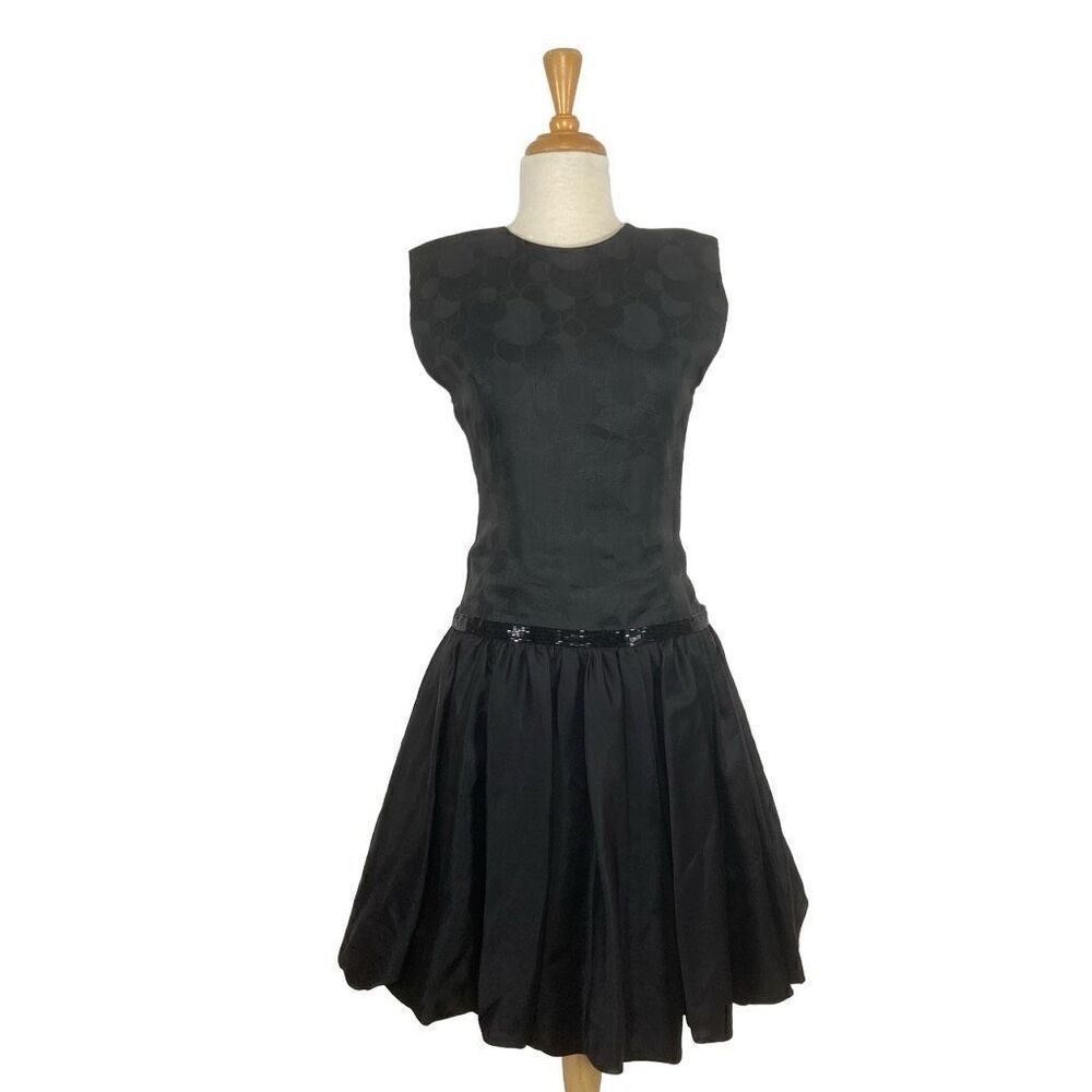 Lillie Rubin S Black Midi Dress 60s Evening Elegant Prom Drop Waist Vintage Gown